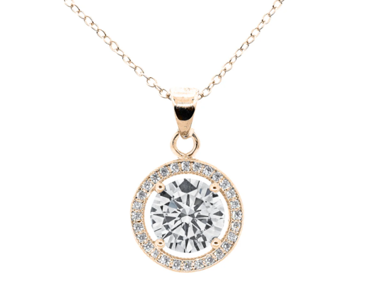 Blake 18k White Gold Plated Halo Pendant Necklace Simulated Diamond Crystals