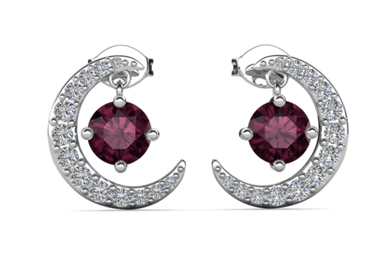 Luna Birthstone Stud Earrings 18k White Gold Plated with Round Cut Swarovski Crystals - February - Amethyst