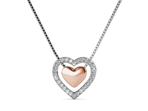 Zendaya 18k White Gold Plated Heart Necklace with Swarovski Crystals - Rose Gold