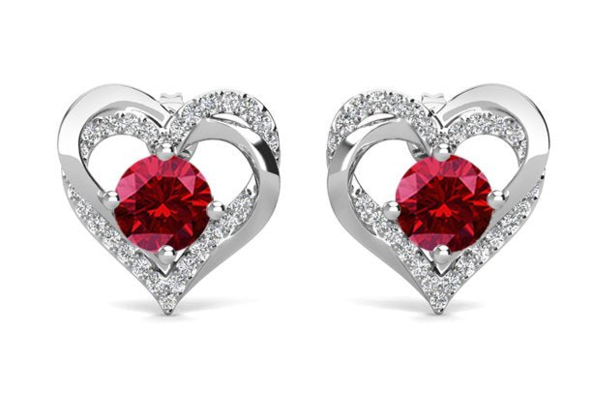 Forever 18k White Gold Plated Birthstone Double Heart Earrings with Crystals - January - Garnet