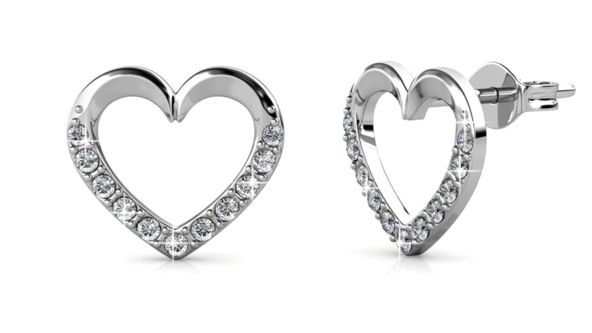 Chelsea 18k White Gold Plated Silver Heart Stud Earrings with Swarovski Crystals