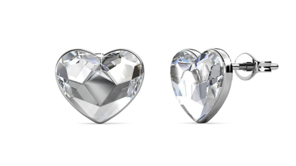 Violet 18k White Gold Plated Heart Stud Earrings with Swarovski Crystals