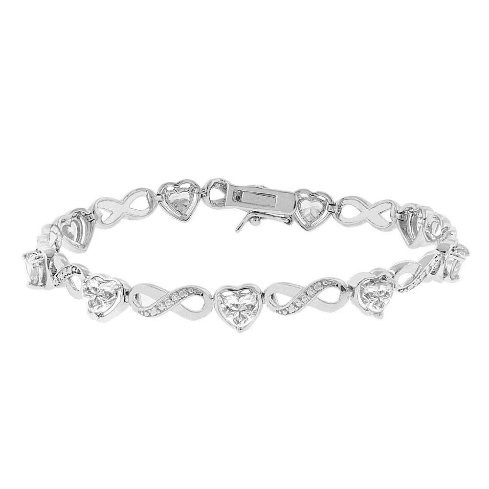 Amanda 18k White Gold Plated Infinity Heart Tennis Bracelet with Simulated Diamond Crystals - White Gold