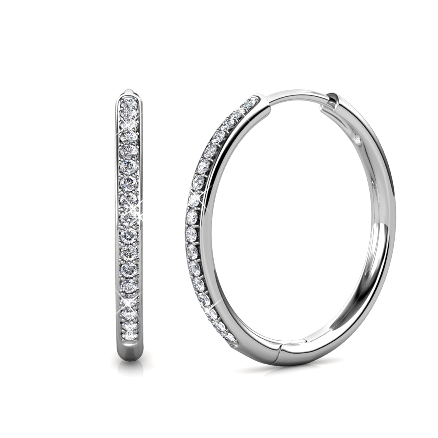 Bianca 18k White Gold Plated Silver Hoop Earrings with Swarovski Crystals