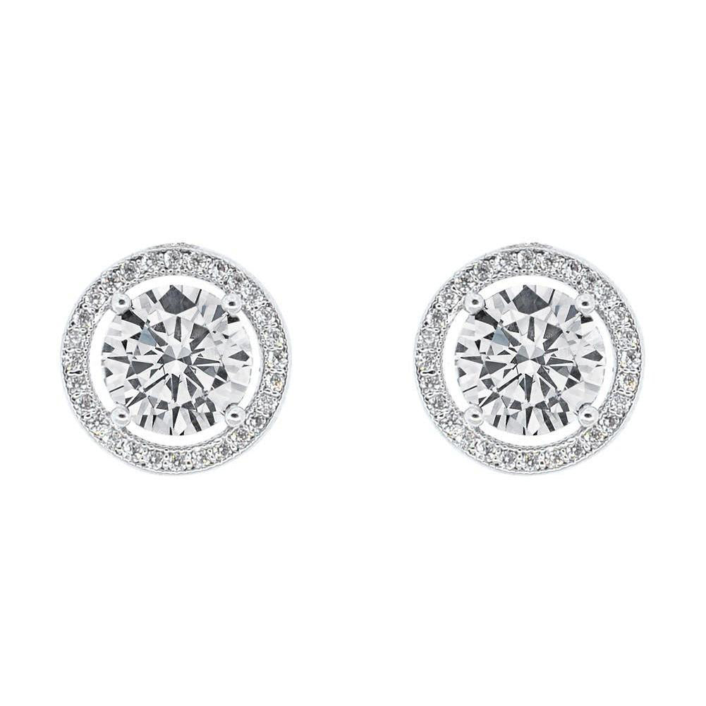 Ariel 18k White Gold Plated Halo Stud Earrings with Simulated Diamond Crystals for Women