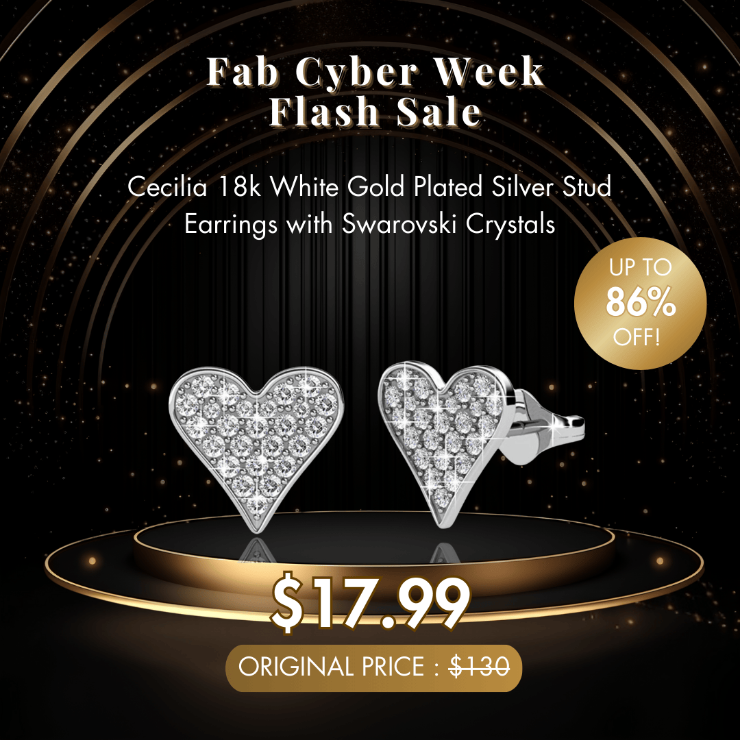 Cecilia 18k White Gold Plated Silver Stud Earrings with Swarovski Crystals - Fab Cyber Week Flash Sale