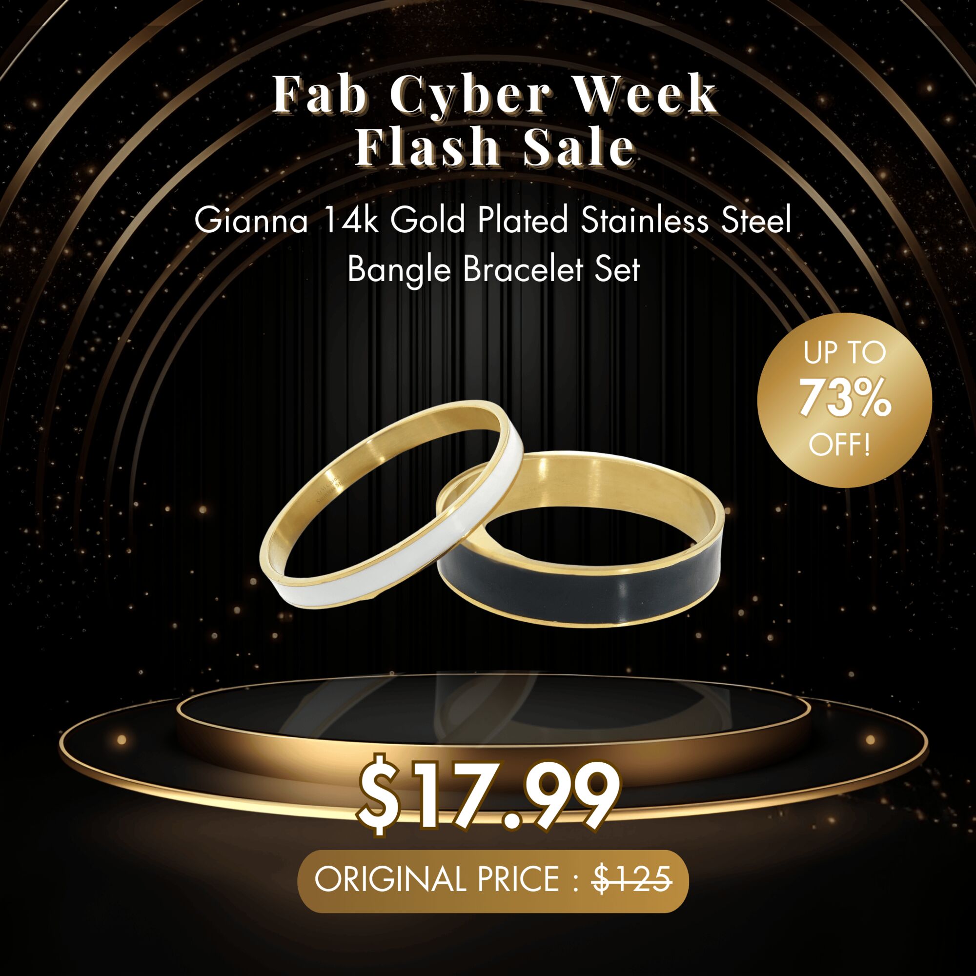 Gianna 14k Gold Plated Stainless Steel Bangle Bracelet Set - Fab Cyber Week Flash Sale