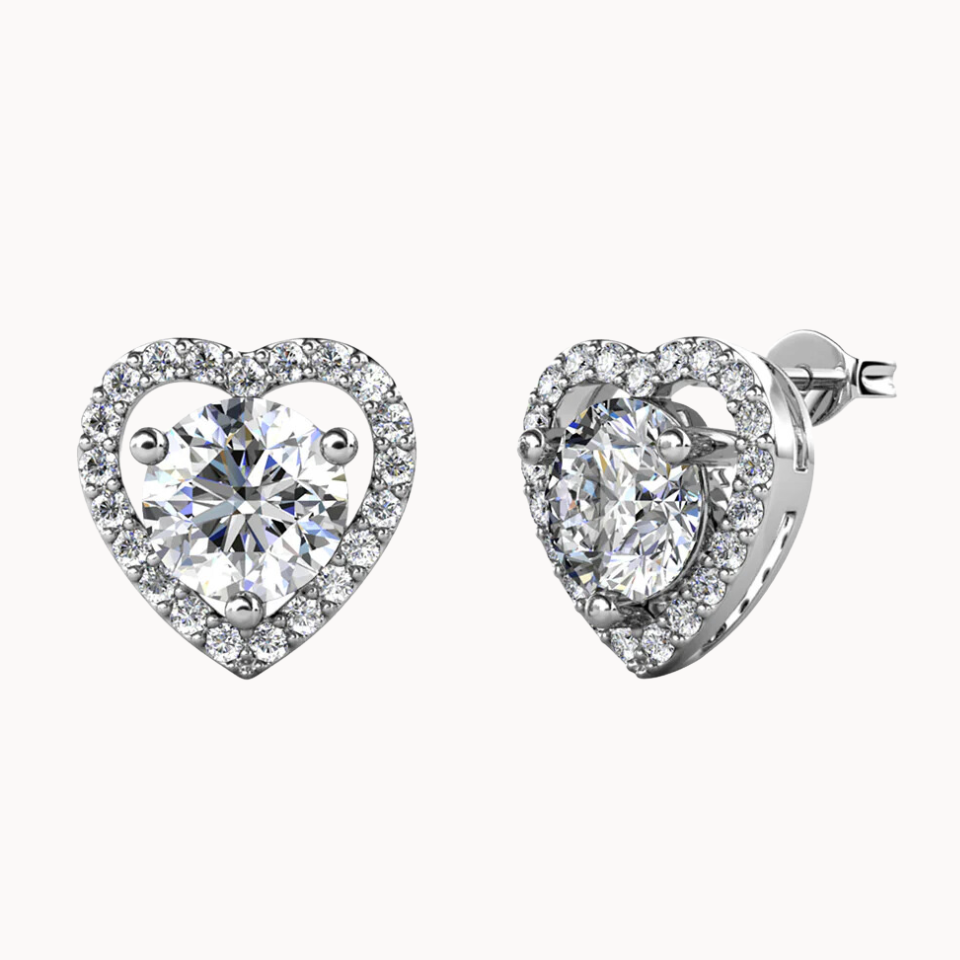 Moissanite by Cate & Chloe Briana Sterling Silver Heart Stud Earrings with Moissanite Crystals