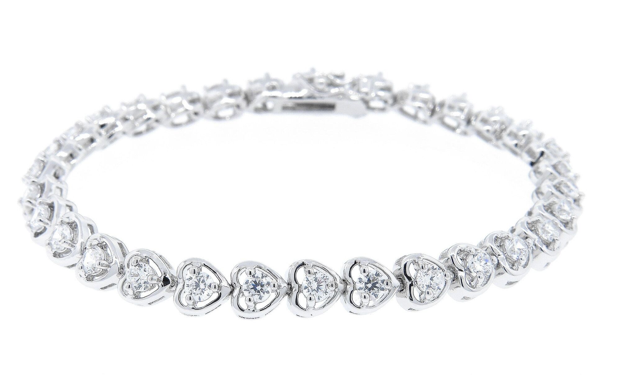 Rosalie 18k White Gold Plated Heart Tennis Bracelet with Simulated Diamond Crystals - White Gold