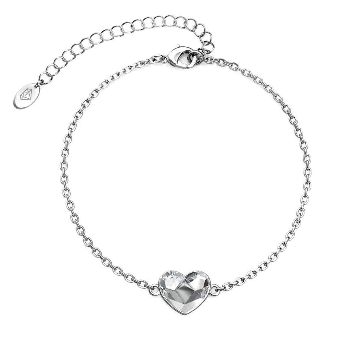 Violet 18k White Gold Plated Heart Bracelet with Swarovski Crystals