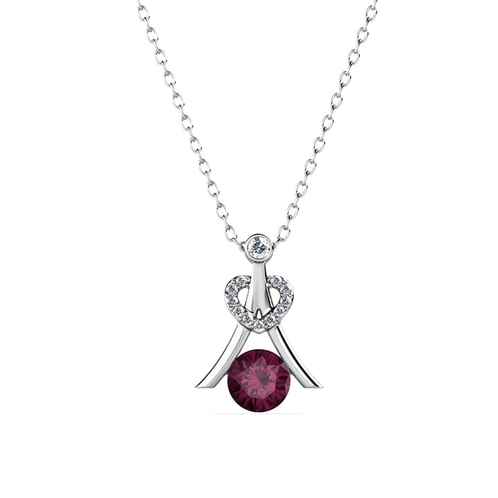 Serenity Birthstone Necklace 18k White Gold Plated with Round Cut Swarovski Crystals - February - Amethyst